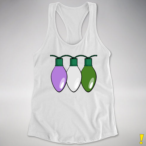 Genderqueer Pride Christmas Lights Racerback Tank - White